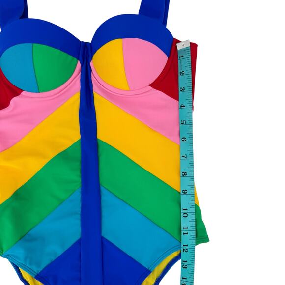 Paper London NWT LangKawi Bold Rainbow Colorblock One Piece Underwire Swimsuit - Picture 12 of 16